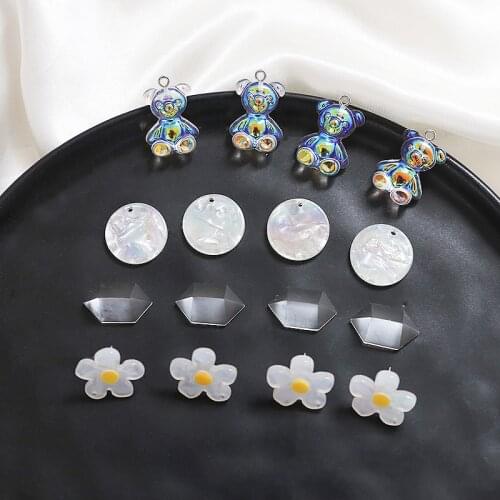 10pcs Acrylic Symphony Bear Earrings Animal Women Cartoon Cute Geometric Faceted Flower Stud Earrings Circle diy Accessories