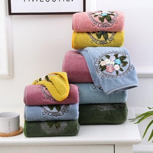 Floral Embroidered Hand Hair Face Bath Towel Microfiber Soft Absorbent Coral Fleece Home Towels Bathroom Wedding Decoration