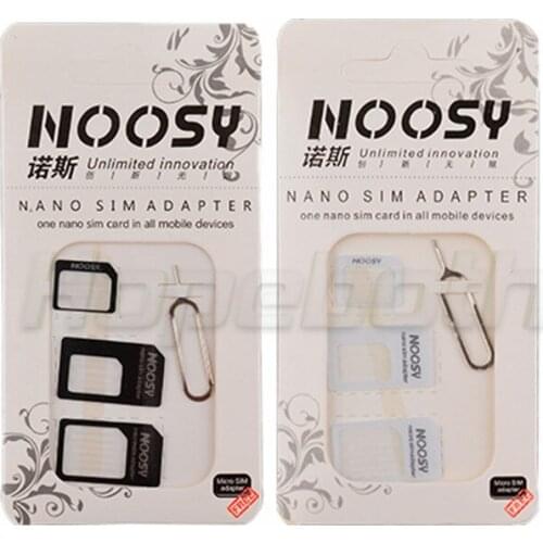 Free DHL 2000set/lot NOOSY Nano SIM Card Adapter with eject pin for iPhone 5 6 7 4 in 1 from Nano to Micro Mini Sim Retail Box