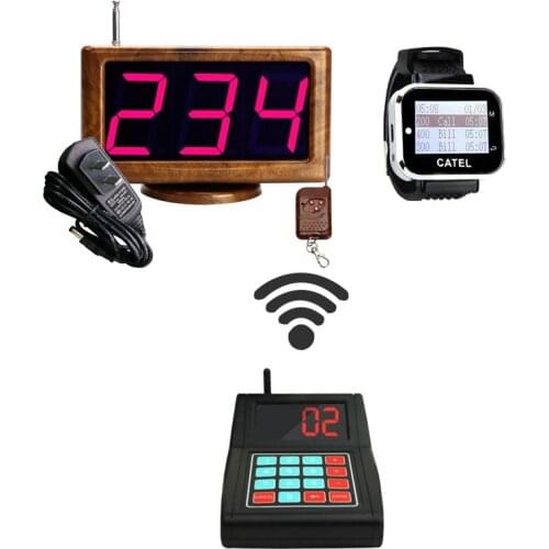 Long Distance Wireless Calling System For Restaurant Cafe 1 Keyboard Transmitter + 1 Wrist Watches+ 1 Host LED Display Receiver