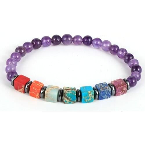 Reiki Natural Stone 7 Chakra Bracelets Healing Crystal Bracelet Square Beads Gifts for Men Women Yoga Buddha Player Jewelry