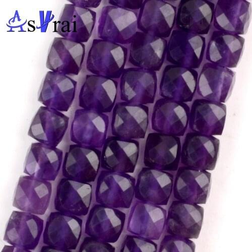 High Quality Genuine Natural Stone Faceted Purple Crystal Beads For Jewelry Making Square Loose Spacer Beads DIY Bracelet 15inch