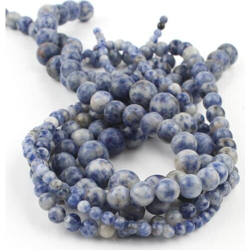 Natural Matte Spot Blue Sodalite Jaspers Stone Beads Loose Spacer Dot Beads For Jewelry Making DIY Bracelet 15"Inches 4 6 8 10mm