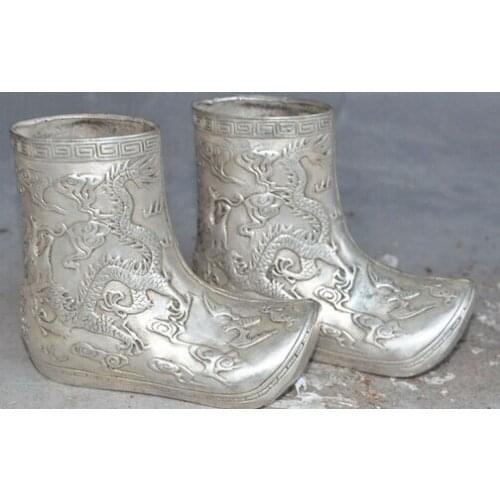 Decoration bronze factory outlets Tibet Silver Marked old chinese silver dragon beast bat lucky statue Shoe shoes Decoration