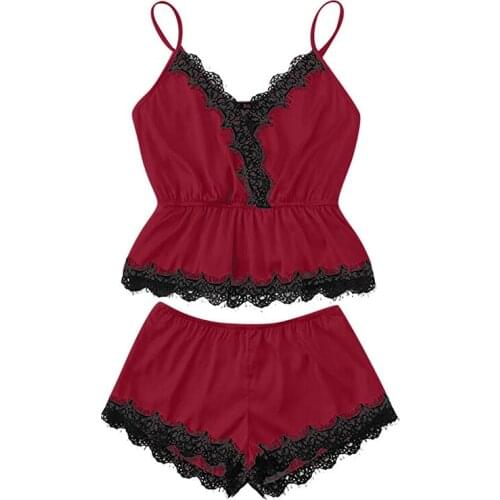 Women Sexy Tops Shorts Lace Bowknot Nightdress Camisole Pajamas Underwear Set Women Lace Bra Sets Seamless Underwear Backless