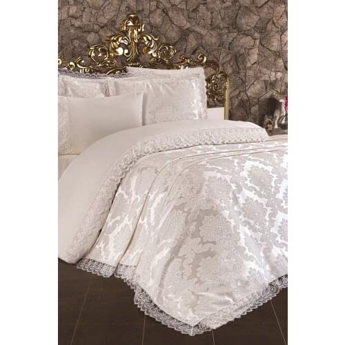 French lace Lalezar Bridal Set 7 Piece Cream Luxury Cotton Bedding Set Quilt Cover Case Cover High Quality