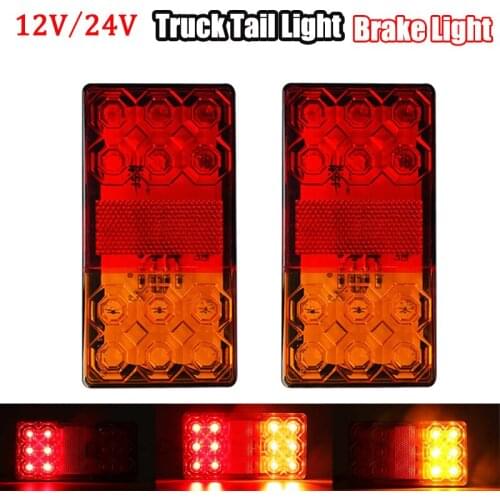 2pcs 12V/24V 12 LED Car Truck Tail Light Rear Stop Brake Light Indicator Signal Lamp for Boat Trailer Caravan Van Lorry