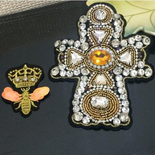 Crystal rhinestone patches applique beaded collar sewing accessories fashion crown bee cross clothing decoration patch