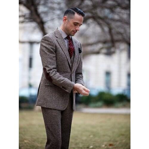 Custom Mens Suit Winter WoolenThickened V-Neck Workplace Slim-Fit Single-Button Cocktail Party Suit 3Pieces Pant Jacket Vest