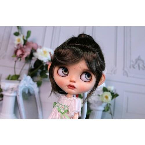 Blythes Doll Fit Hair Fits the 1/6 Size Fashionable Micro Curls with Slant Bangs Ponytail for Women Fake Mohair Wigs Brown