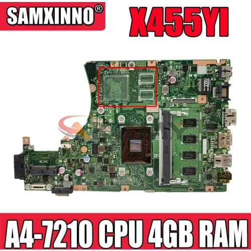 X455YI motherboard with A4-7210 CPU 4GB RAM For Asus X455YI X455Y X455DG X455D laptop motherboard X455YI mainboard test 100% ok
