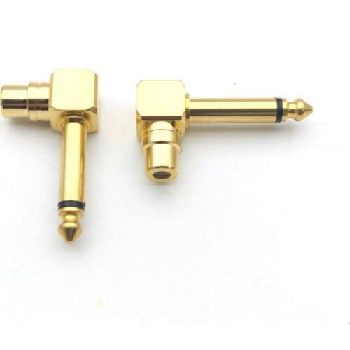 Copper Right Angle Female RCA Phono to 6.35mm Mono Male connector adapter