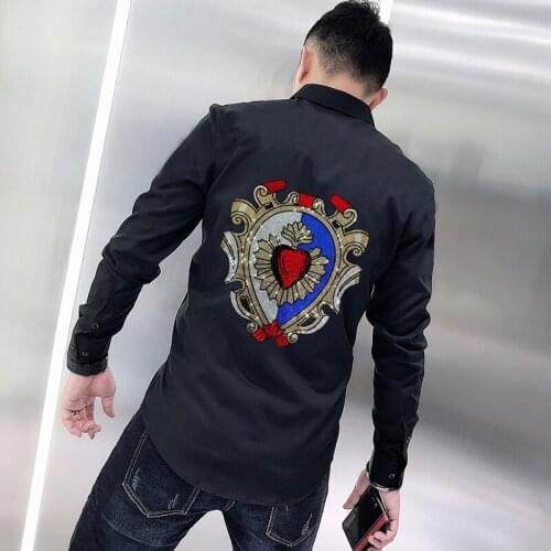 Breathable Design Mens Shirt Street Rock Hip Hop Hot Drilling Cartoon Fashion Printing Personality Long Sleeves