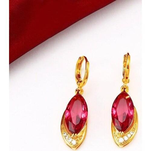 MxGxFam Horse Eye Mariquesa Red Drop Earrings Jewelry For Women 24 k Pure Gold color Lead and Nickel