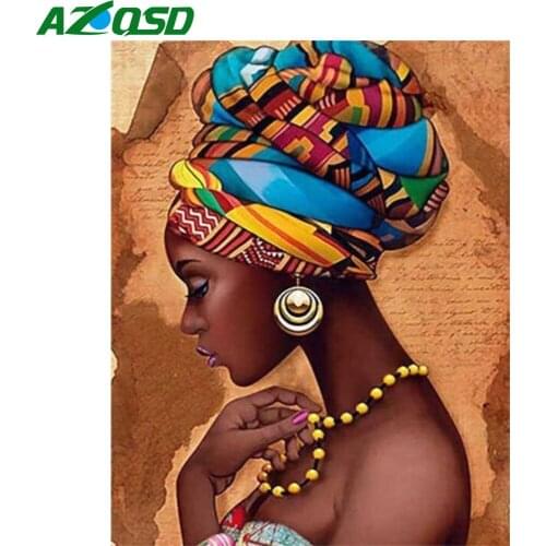 AZQSD 40x50cm Painting By Number Canvas Kits African Women Handpainted Gift DIY Coloring By Numbers Portrait Home Decoration