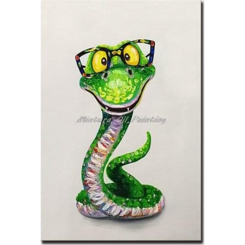 Mintura Wall Picture for Living Room Oil Paintings on Canvas Hand Painted Green Snake With Glasses Home Decor Wall Art No Frame