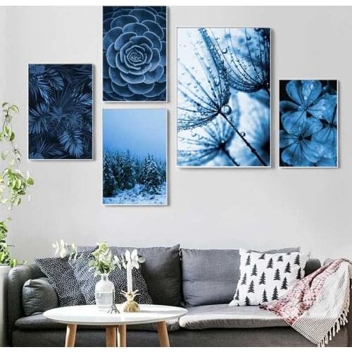 Blue Plants Leaves Flower Canvas Painting Dandelion Succulents Wall Art Poster Print Nordic Decorative Pictures for Home Decor