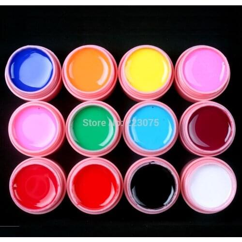 New DIY 12 Pcs Solid Color Mix Pure Nail Art UV Builder Gel Set for Acrylic Tips white POT