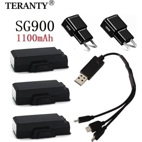 Original 1100mAh 3.7V Rechargeable Lipo Battery With ( 3-in-1 ) Charger For SG900 F196 X196 X192 RC Drone Quadcopter Spare Parts