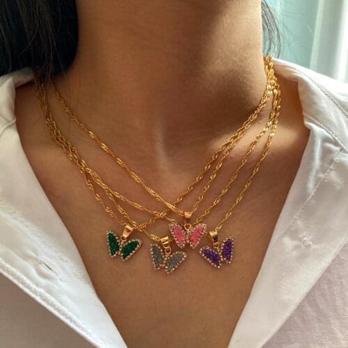 Flatfoosie Sweet Resin Butterfly Choker Necklace Girls Gold Silver Color Insect Pendant Necklace Valentines Day Jewelry Gifts