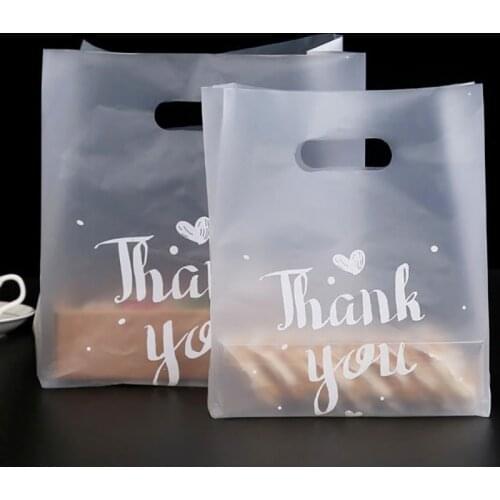 50PCS Thank You Plastic Bags Baking Gift Packaging With Handle Bread Biscuit Portable Shopping Bags Party Present Cookie Cake