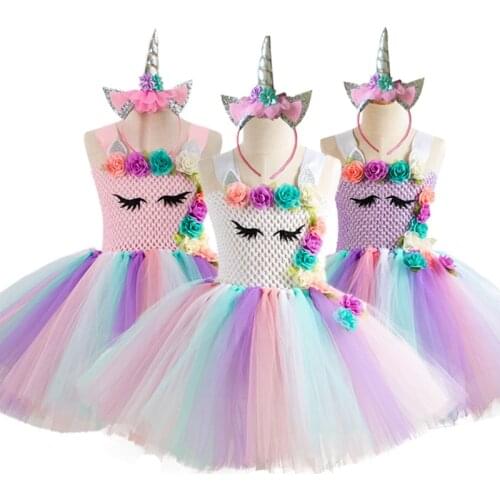 Girls Dress Unicorn Party Girls Dress fantasia infantil Kids Costume Ribbon Wedding Dresses For Toddler tutu Princess Dresses