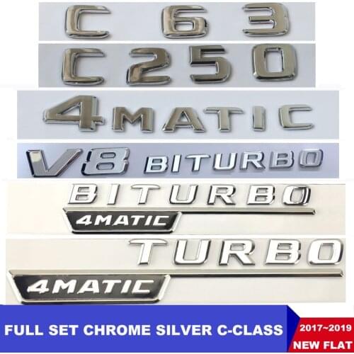 Flat Chrome W204 W205 Emblem Sticker C200 C250 C300 C350 C63 CLA Letter Auto Car Badge Star Logo Emblema For Mercedes Benz AMG
