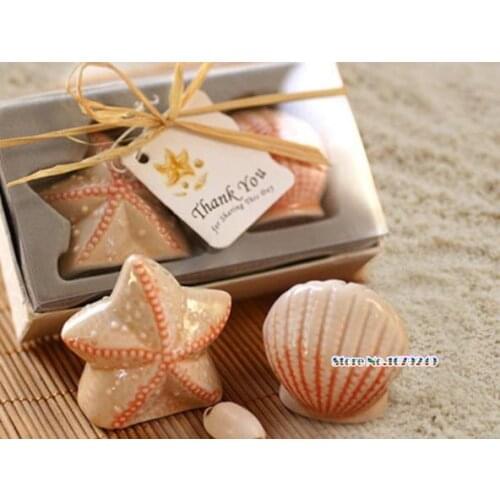 Return Gifts,Ceramic Starfish shell Salt And Pepper Shaker Wedding Souvenir Salt and Papper+Gift Box
