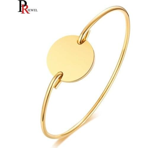 Lovely Coin Charm Cuff Bracelets Bangles Gold Color Stainless Steel pulseira feminina Dia 2.36 inch
