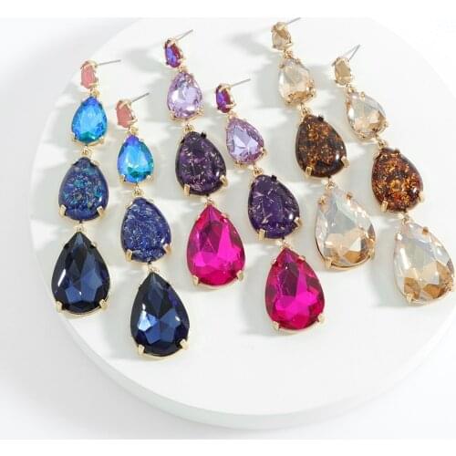 Vedawas Luxury Multicolored Crystal Water Drop Earring for Women Boho Bling Hanging Drop Earrings Wedding Jewelry Dropshipping