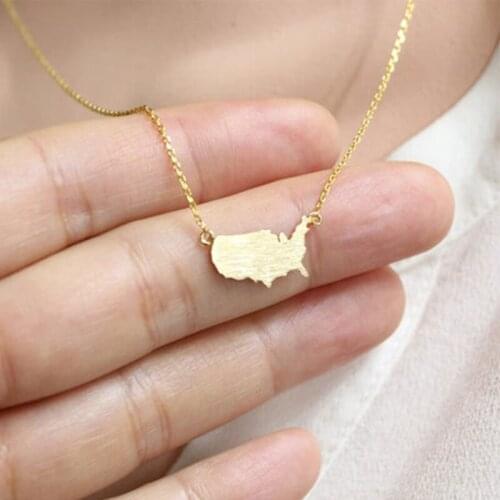USA Map Necklace Stainless Steel Three colors United States New York Pendant Necklace Women Men Fashion Map Jewellery Gifts