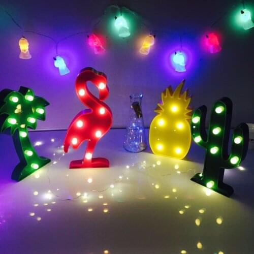 Flamingo Pineapple Cactus Lights Marquee LED Night Lamp Hawaii Hen Party Baby Bedroom Decoration Childrens Room Bedside Lam