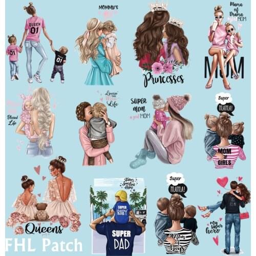 Fashion Princess Mom Child Patches For Clothes Iron On Thermal Stickers Mommy Baby Pattern Washable Heat Transfer Thermo