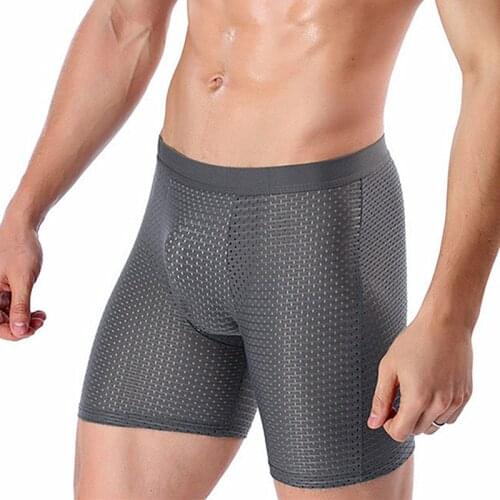 Underpants Male Shorts Breathable Long Underwear Man Mesh Large Size Mens Panties Men Ice Silk Cool With Hole Boxer Sexy Homme