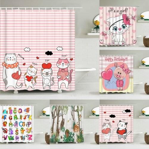 Girls Unicorn Shower Curtains Cartoon lovely Bath Curtain Bathroom Waterproof Polyester Decor Bath Curtain 180*180cm With Hook