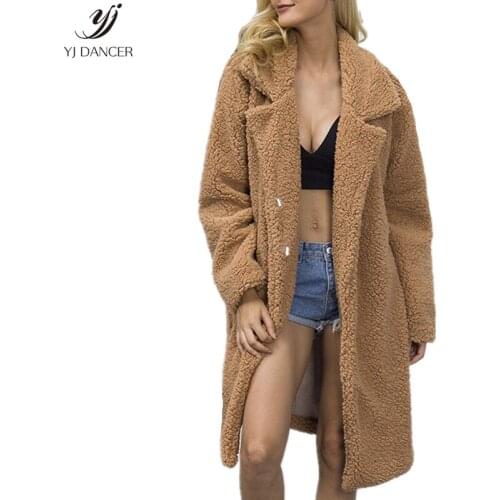 New Womens Fur Coat 2018 Winter Fashion Imitation Fur Coat Thick Warm Jacket Loose Long Sleeve Large Size Coat H0286