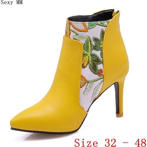Spring Autumn High Heels Women Ankle Boots Woman Short Boots High Heel Shoes Small Plus Size 32 33 -40 41 42 43 44 45 46 47 48