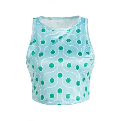 Womens Crew Neck Tank Tops, Sexy Sleeveless Geometric/Tie Dye Print Slim Fit Crop Tops Female