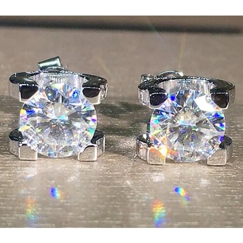 14K White Gold Stud Earrings Women 0.5 1 2 3 Carat Round Moissanite Diamond Present Wedding Anniversary Engagement Party Gift