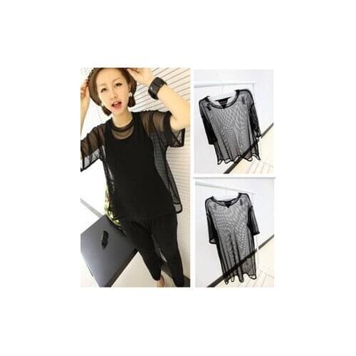 Women Glitter Sheer Mesh Top New Women Long-Sleeve Casual Perspective Hollow Out Female Top Tee Sexy Shine Basic ds101