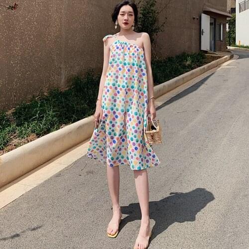 New Fashion Summer Midi Beach Dress Ladies Sweet Casual Vacation Clothes Sexy One-Shoulder Strap Backless Boho Loose Sundress