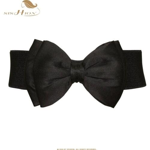 SISHION Women Bowknot Cummerbunds Elastic Bow Wide Elastic Belt Stretch Bukle Black Pink Red Waistband Waist Belt buikband VB002