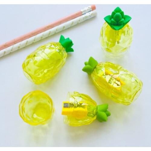 1PC Plastic Fruit Pineapple Pencil Sharpener With Eraser Portable Pencil Sharpeners For Office Student Sharpener Stationery Tool