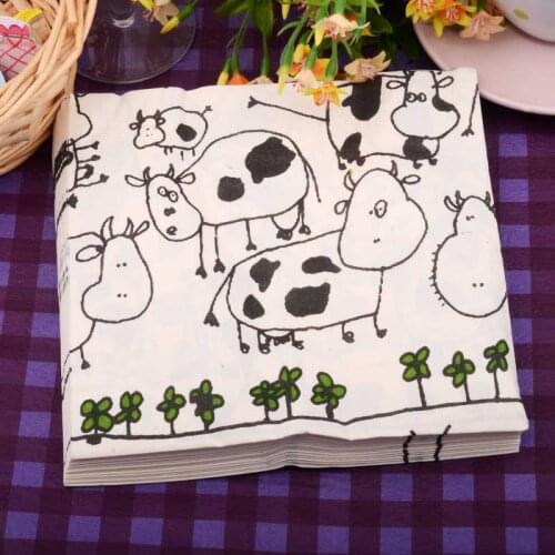 10pcs Lovely Cow Food-Grate Printed Napkin Paper Servilletes Decoupage Decorated Virgin Wood Tissue 33*33cm