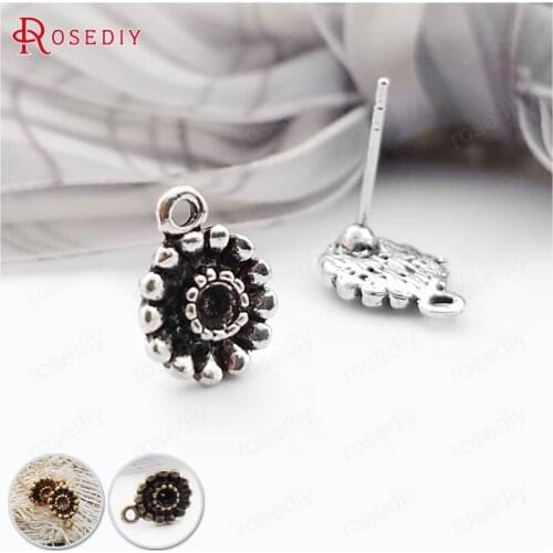 20PCS Flower 9MM Rhinestone hole 2MM Antique Style Alloy and Steel Needle Flower Stud Earring Diy Jewelry Findings Accessories