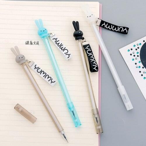 4pcs 0.38mm 17.8cm Cartoon Smile Rabbit Yummy Ribbon Signature Gel Pen Stationery Student Writing School Supply Kids Neutral Pen