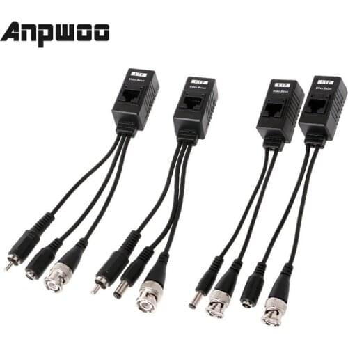 ANPWOO 1 Pair BNC to RJ45 Passive Video Power + Audio Balun Transceiver for CCTV Camera