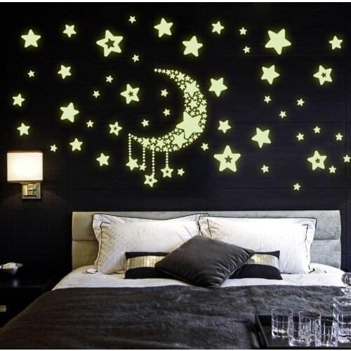 Brand authentic Y0015 Moon and stars put fluorescent luminous living room bedroom decor wall stickers manufacturers wholesale