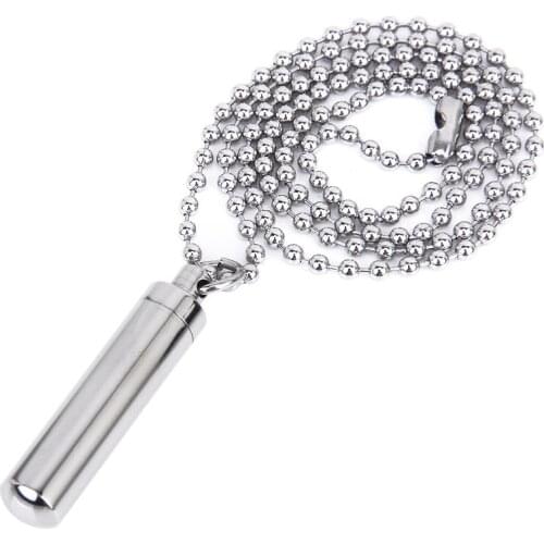 Stainless Steel Pill Case Holder Cylinder Cremation Urn Memorial Pendant Necklace Keepsake 49*11mm