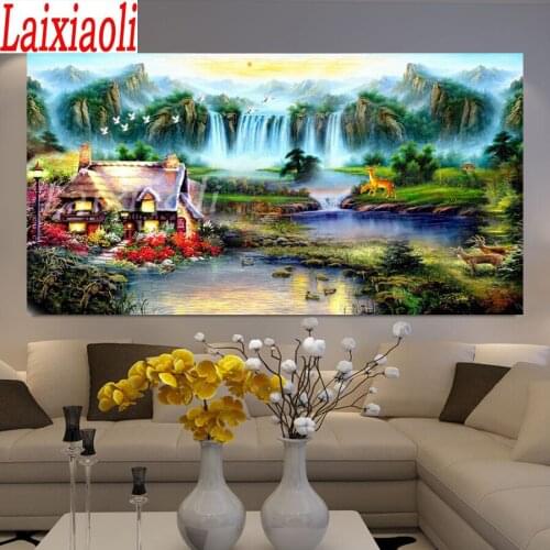 Diy diamond painting rhinestone mosaic village horse waterfall animals large natural view cross stitch 5d embroidery full square